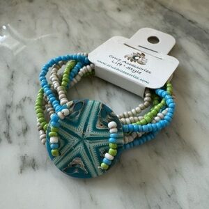 NWT Beaded Beach Rock Green Blue White Bracelet
